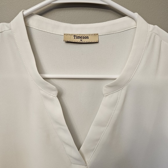 Timeson Women's‎ White V-Neck T-shirt Flowy Blouse Medium - Picture 2 of 7
